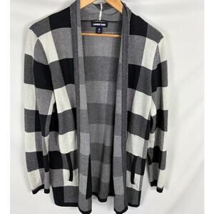 Lands End Black White Checkered Cardigan Sweater Size Medium